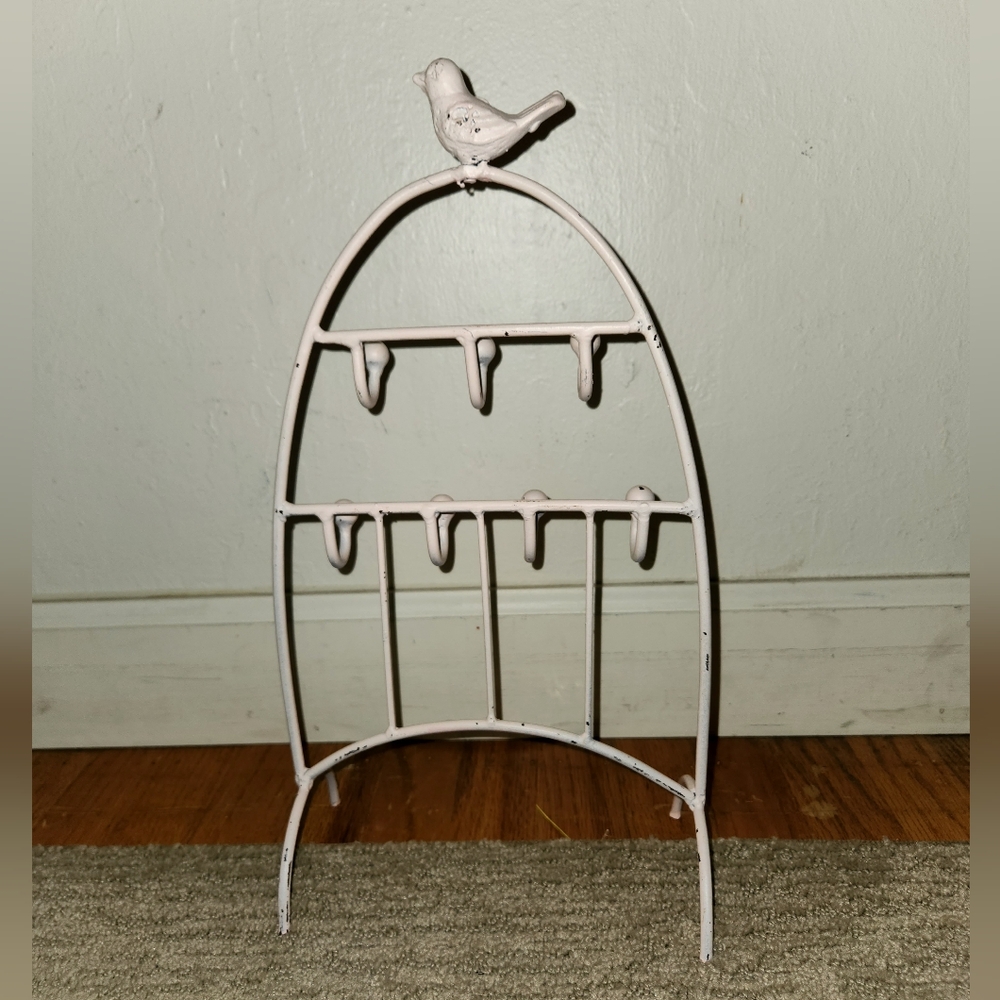 Vintage Antique White Painted Iron Jewelry Rack